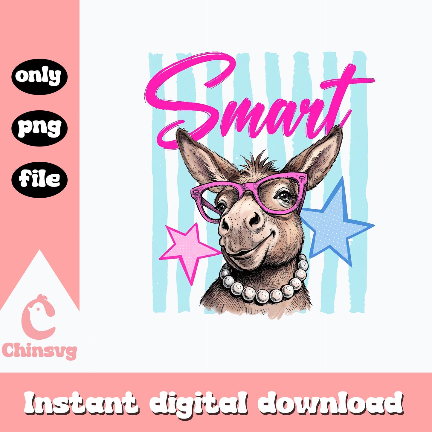 Smart Donkey With Glasses PNG, Funny Donkey Sublimation PNG, Cute Donkey PNG