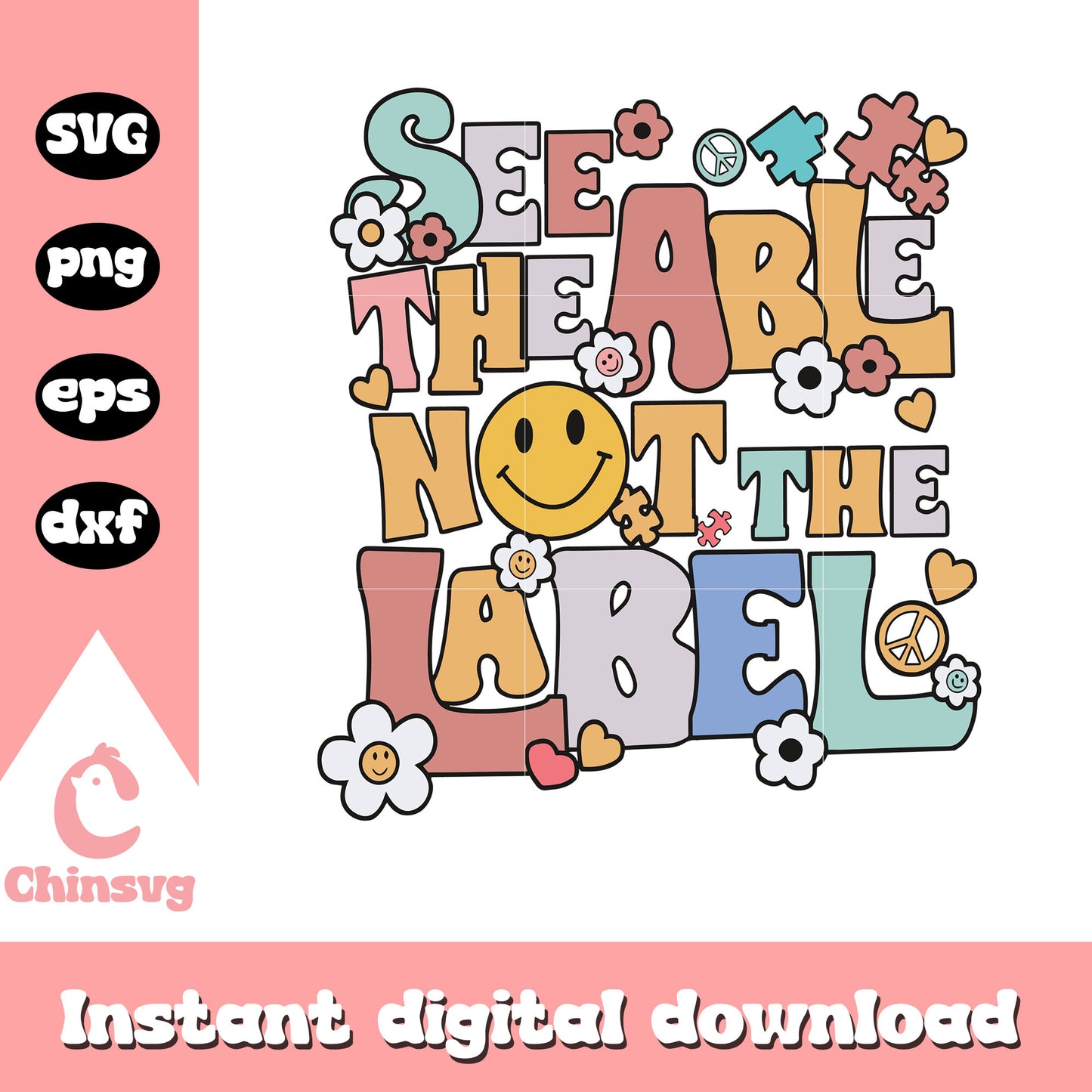 Smiley emoji see the able not the labei svg, autism awareness svg