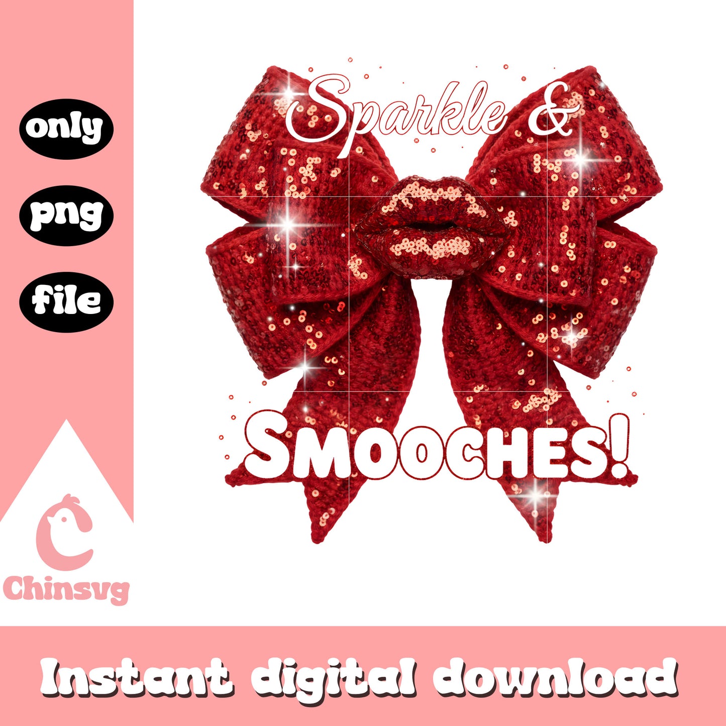 Smooches bow glitter crochet png, valentines day lips png