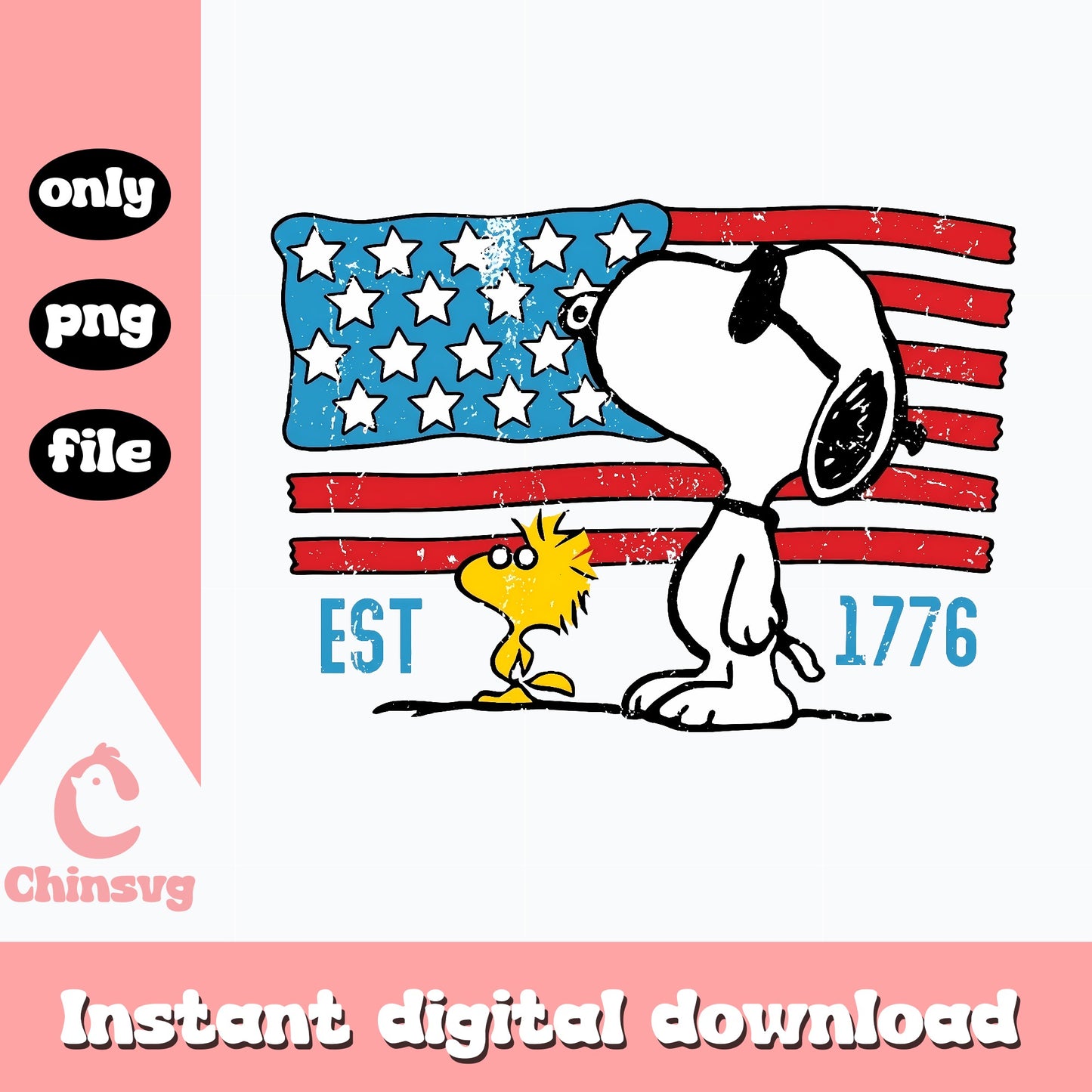 Snoopy American Flag PNG, 4th Of July Patriotic, EST 1776 PNG
