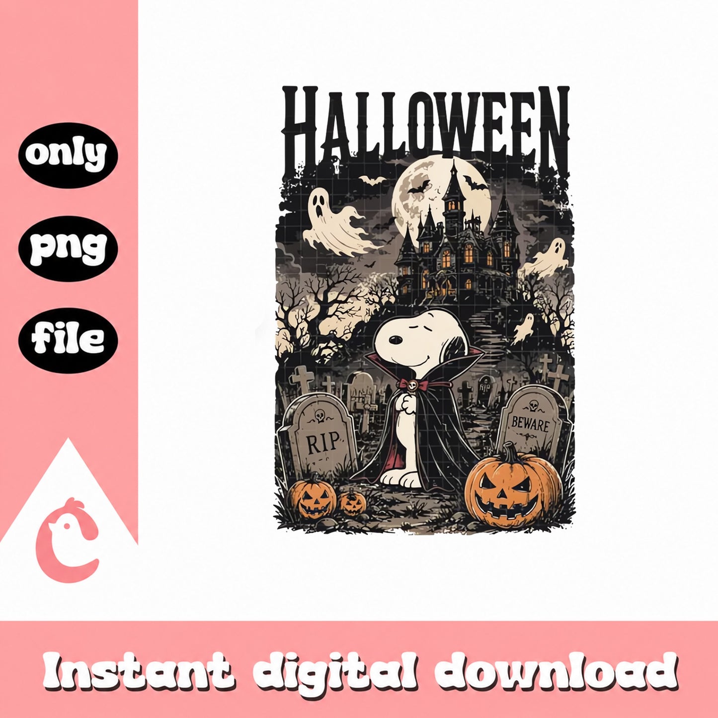 Snoopy Halloween PNG, Spooky Haunted House, Peanuts Character PNG