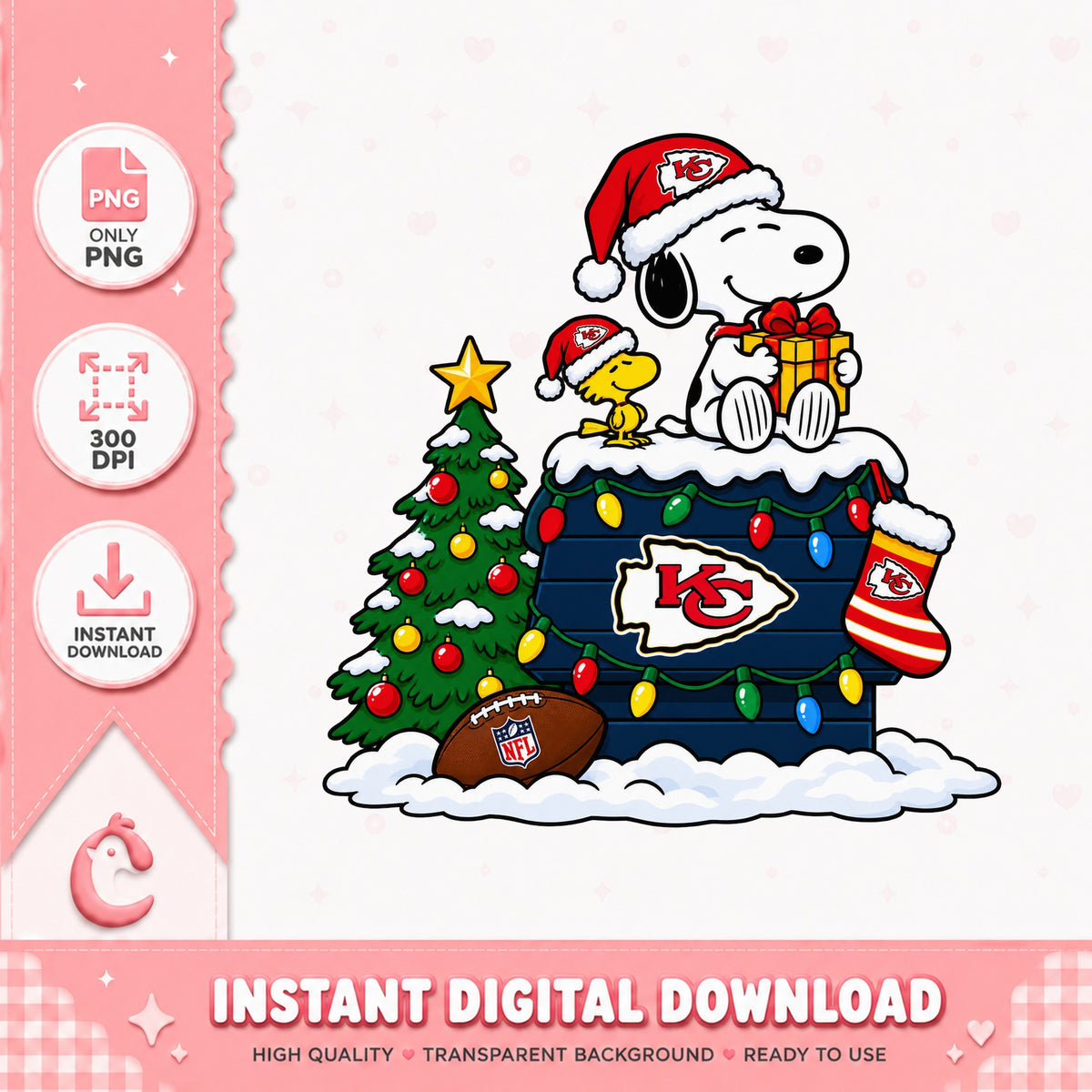 Snoopy Kansas City Chiefs Christmas PNG, NFL Holiday PNG, Football PNG
