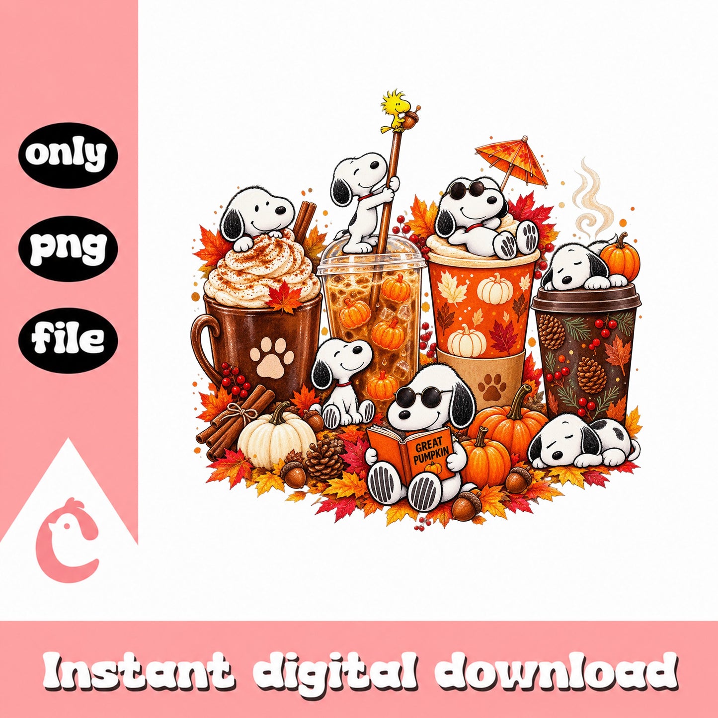 Snoopy Pumpkin Spice Fall Bundle PNG, Autumn Coffee Mug, PNG