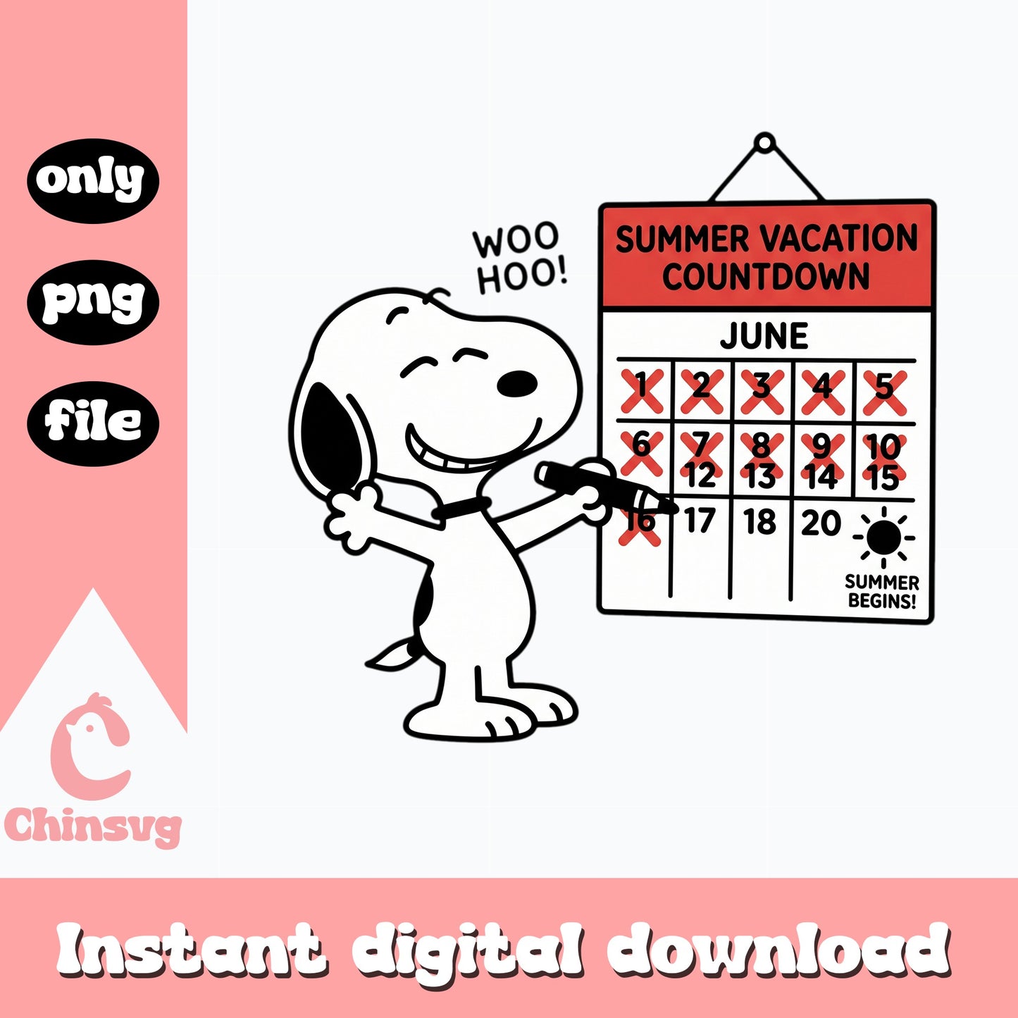 Snoopy Summer Vacation Countdown PNG, Peanuts Summer PNG, Summer PNG