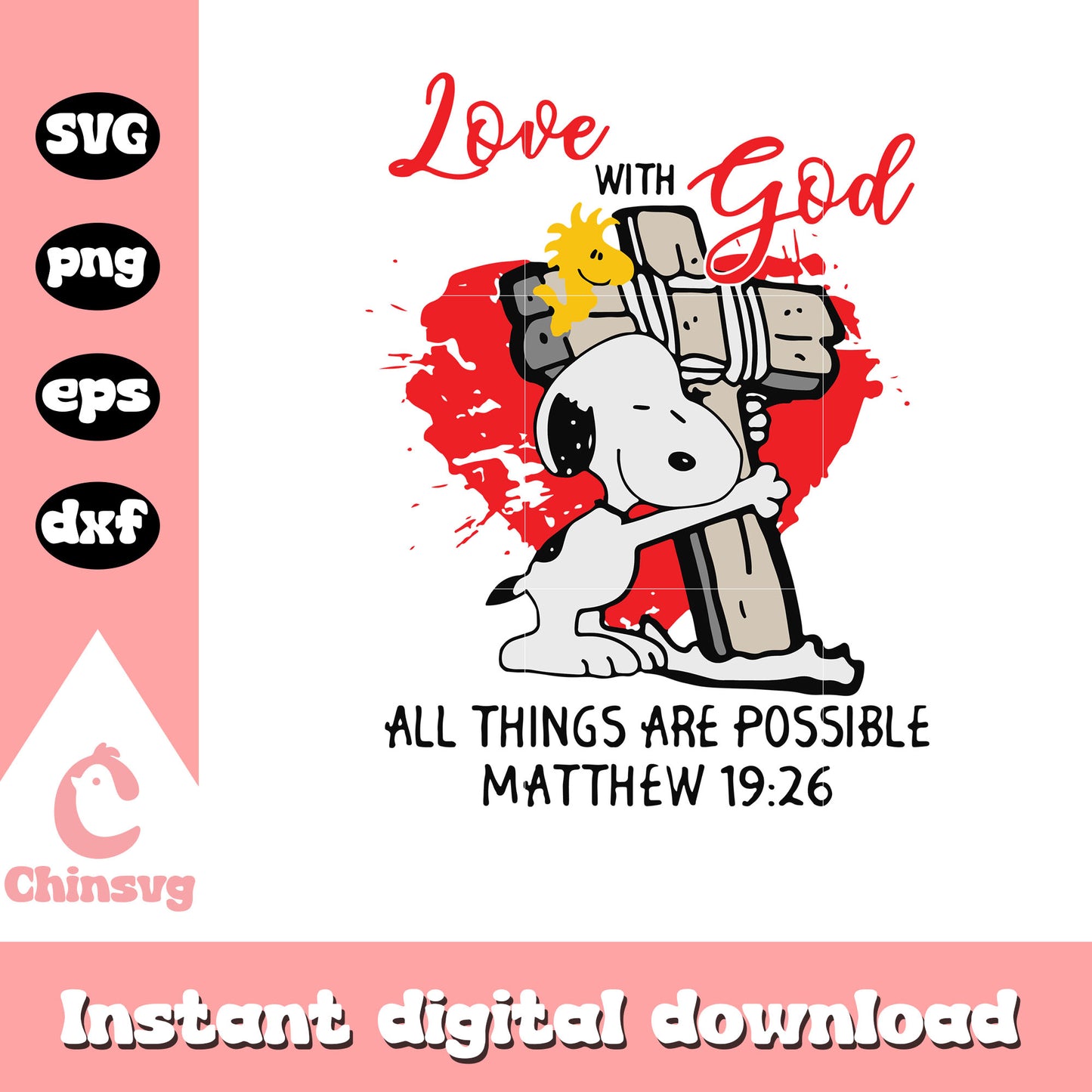 Snoopy all things are possible svg, Snoopy love with god svg