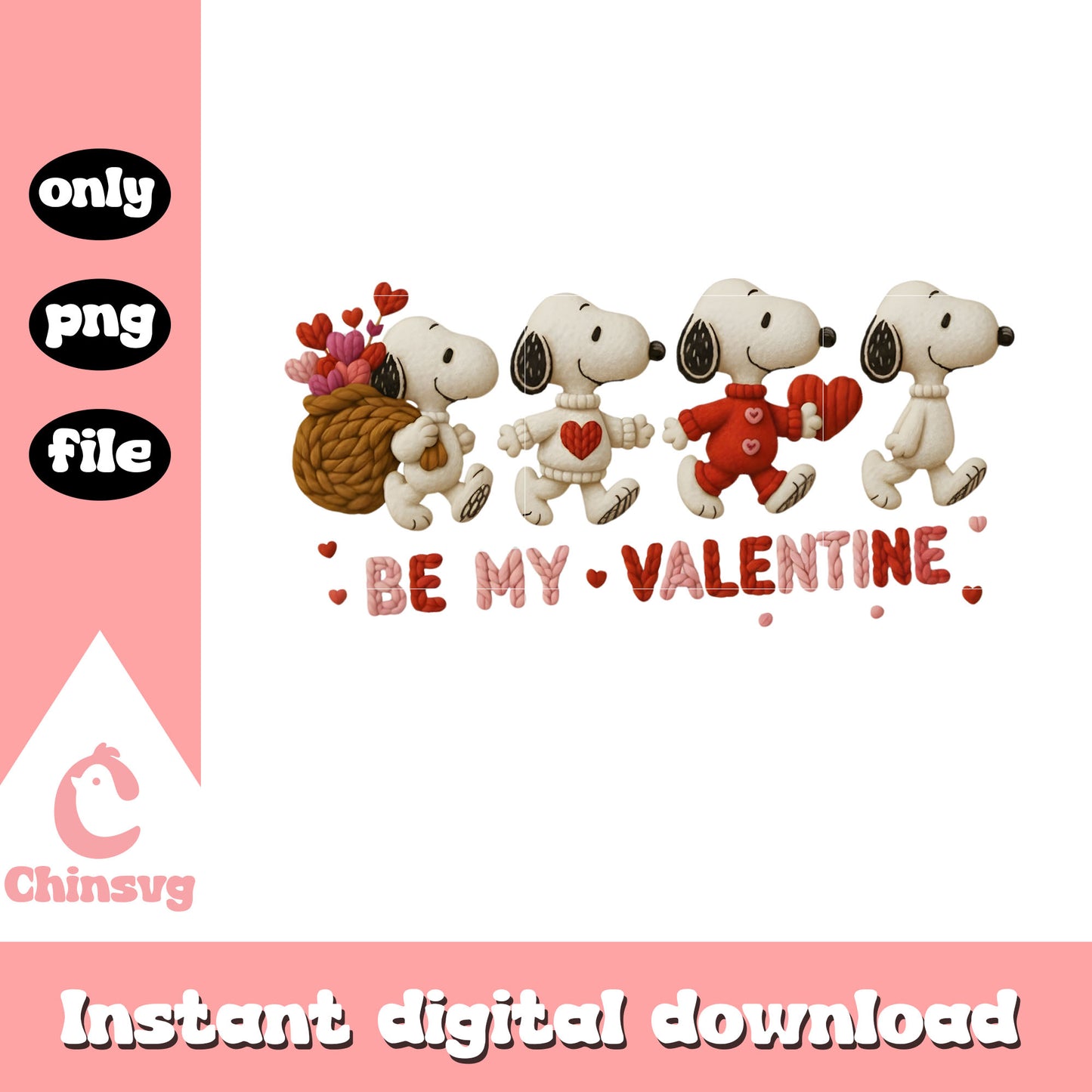 Snoopy character valentine crochet png, snoopy valentines png