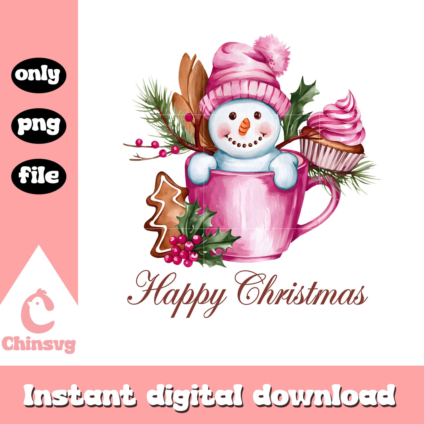 Snowman cup happy christmas design png, merry xmas meme png