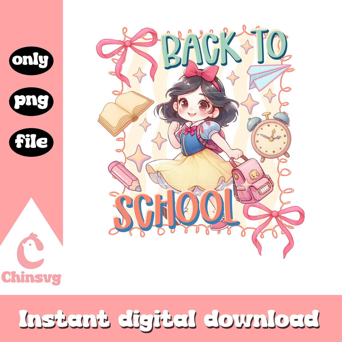 Snow white back to school coquette clipart png, snow white princess png
