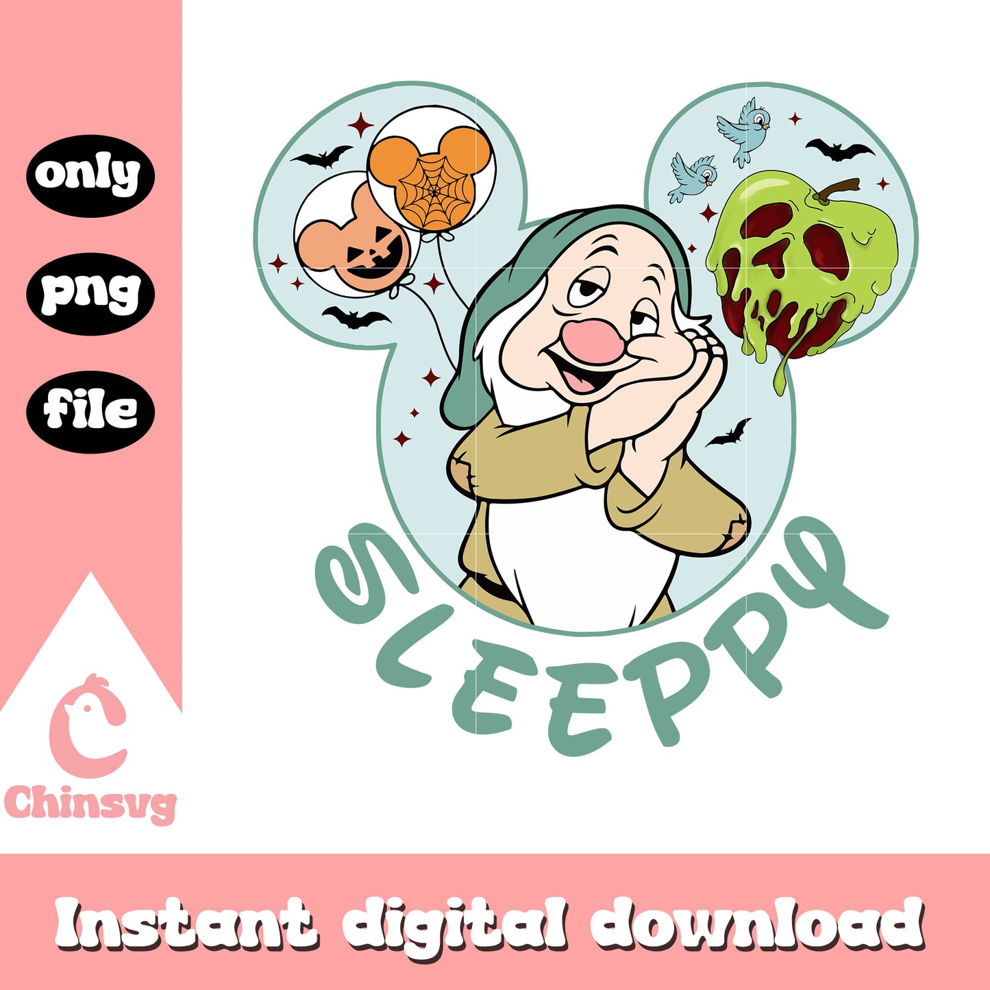 Snow white sleepy in mickey ear design png, disney mickey ear png