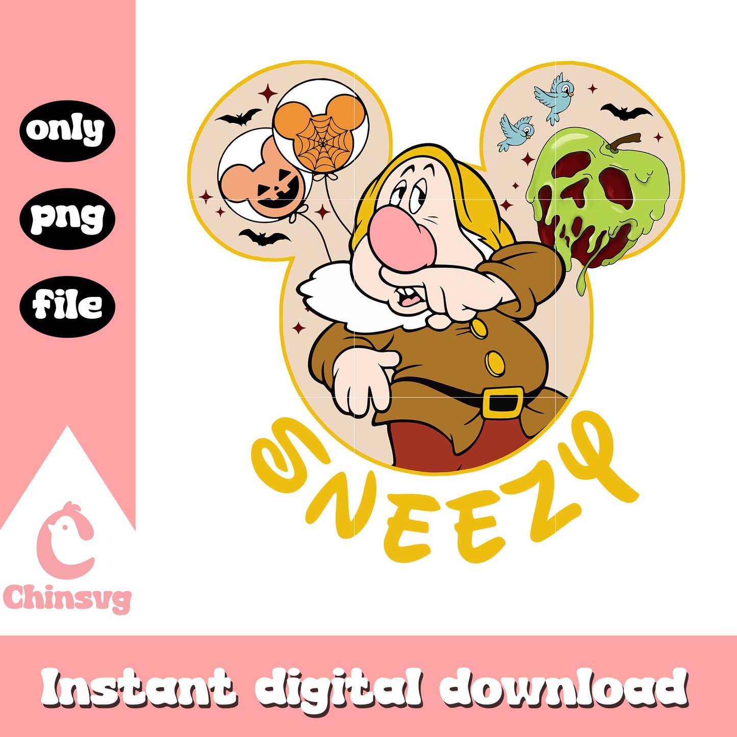 Snow white sneezy in mickey ear design png, mickey ear png