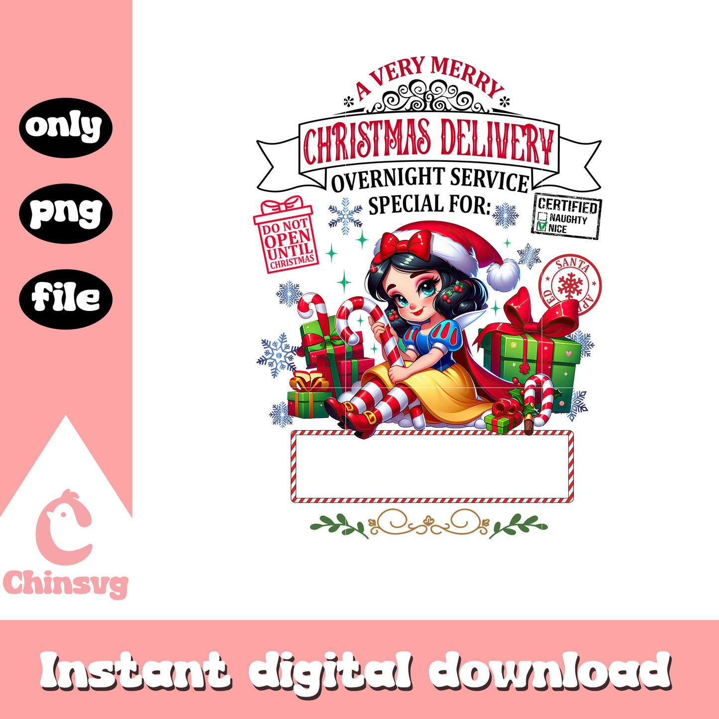 Snow white very merry christmas delivery png, disney princess christmas png
