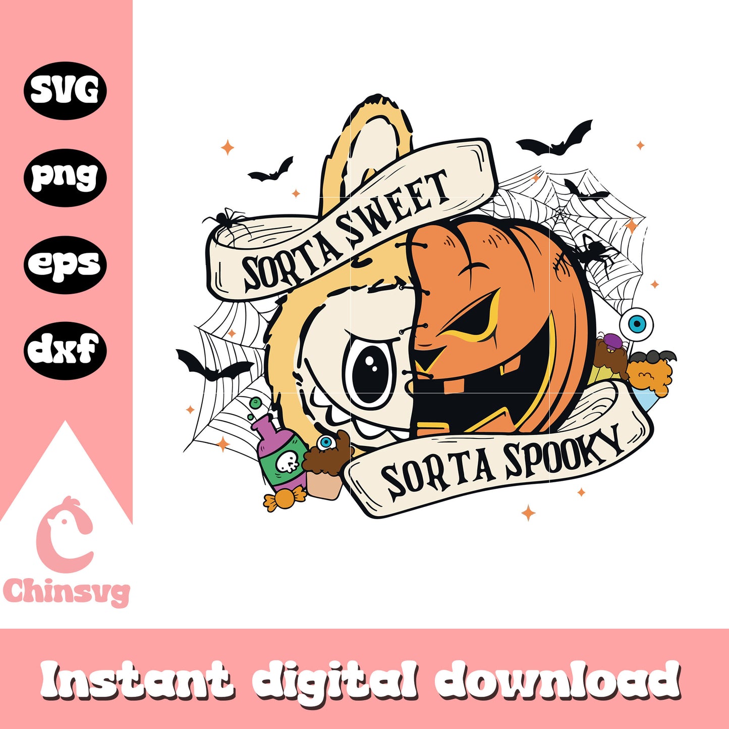 Sorta sweet sorta spooky halloween svg, labubu pumpkin svg