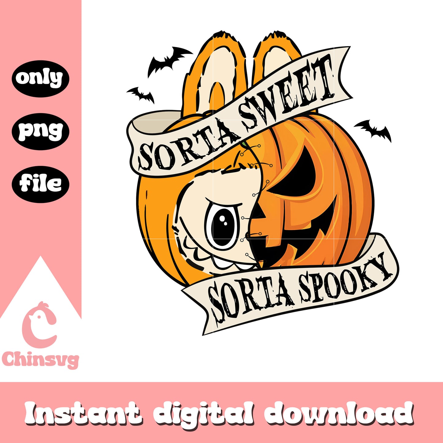 Sorta sweet sorta spooky orange labubu face pumpkin png, labubu png