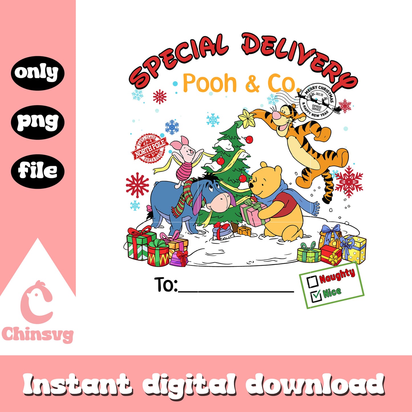 Special delivery pooh and co xmas png, winnie the pooh png
