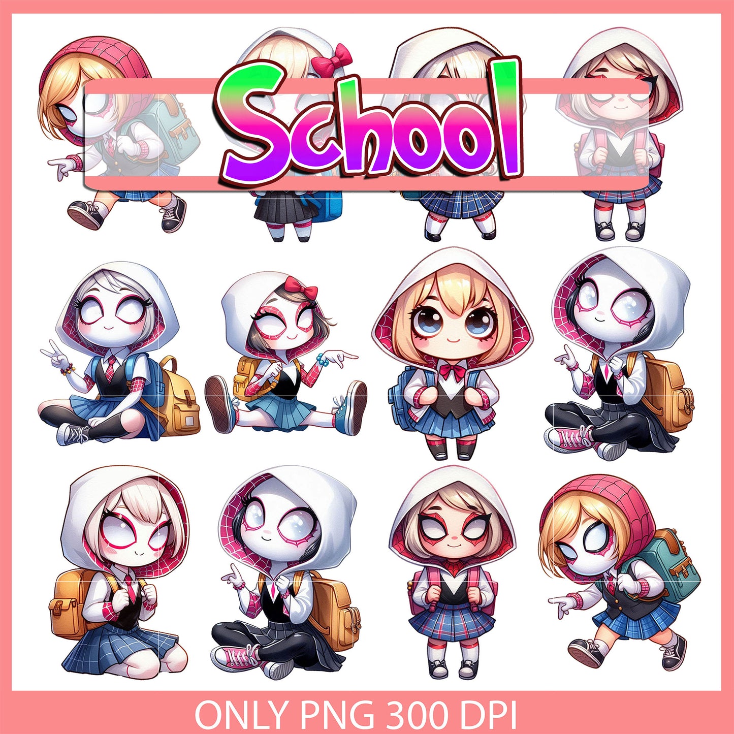 Spider-gwen back to school design bundle png, spider-gwen png