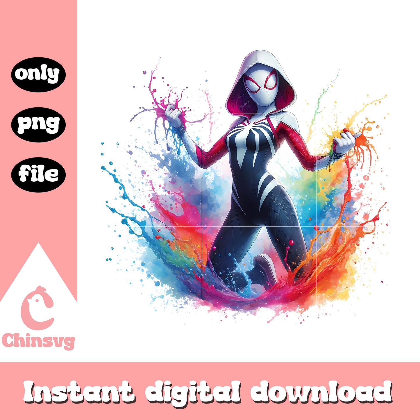 Spider-gwen color splatter effect design png, spider-gwen art png