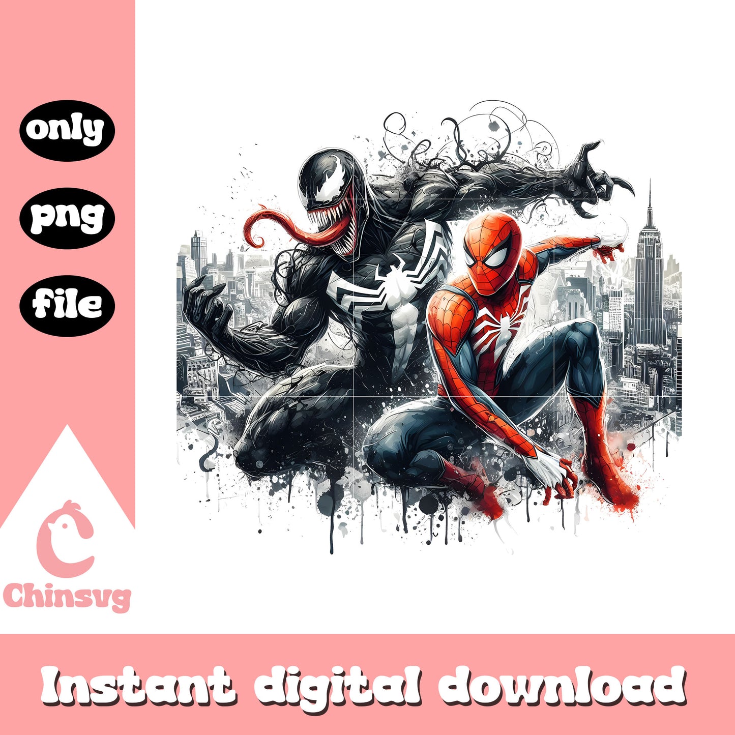 Spiderman and venom splatter effect design png, spiderman venom png