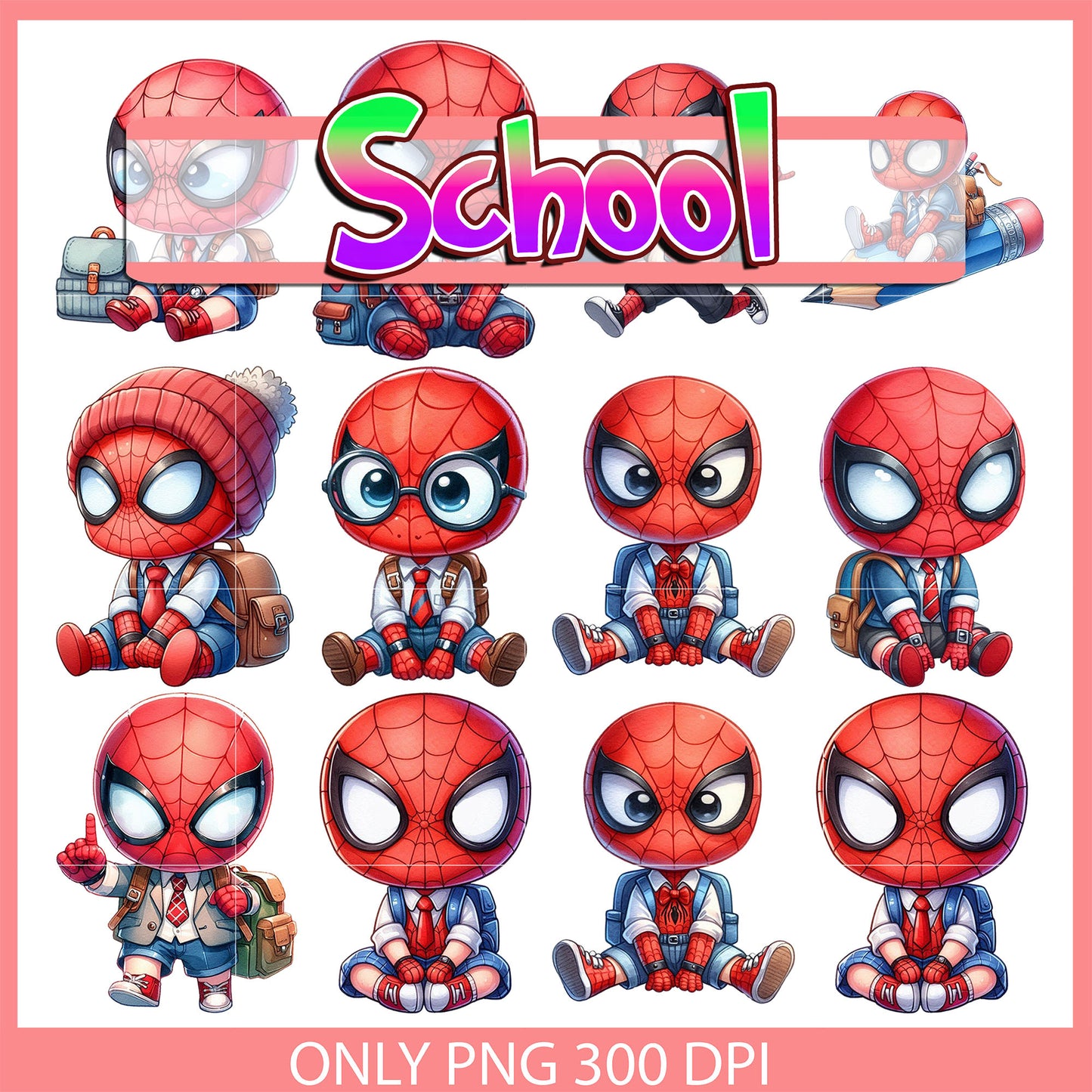 Spiderman character back to school design bundle png, spiderman png