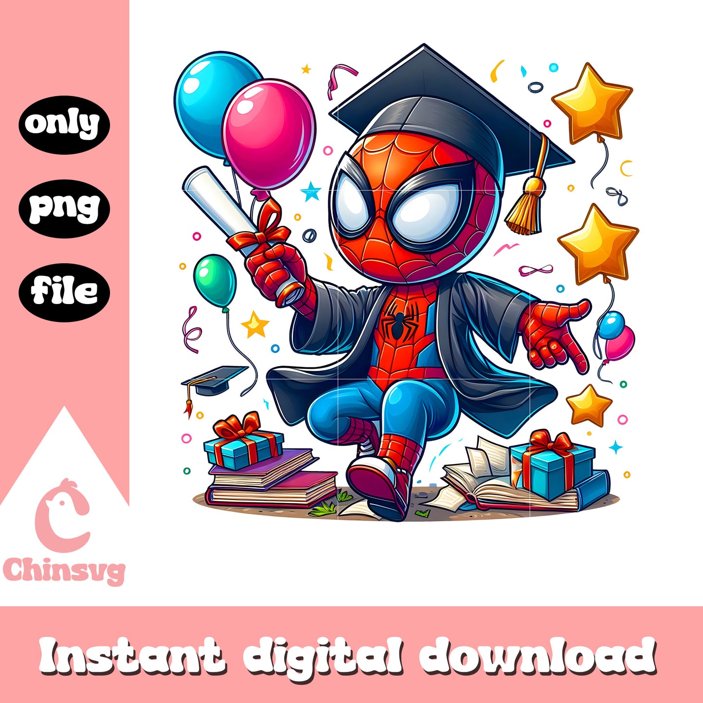 Spiderman chibi graduation design png, spiderman superhero design png