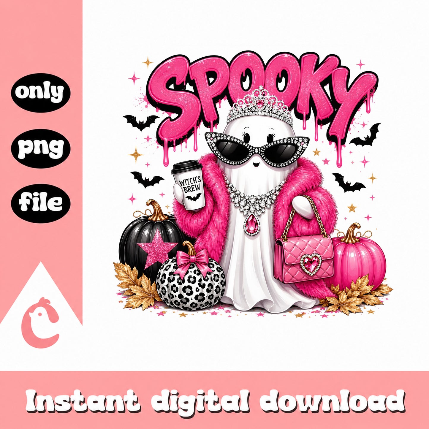 Spooky Ghost Halloween PNG, Pink Ghost Trendy, Halloween PNG