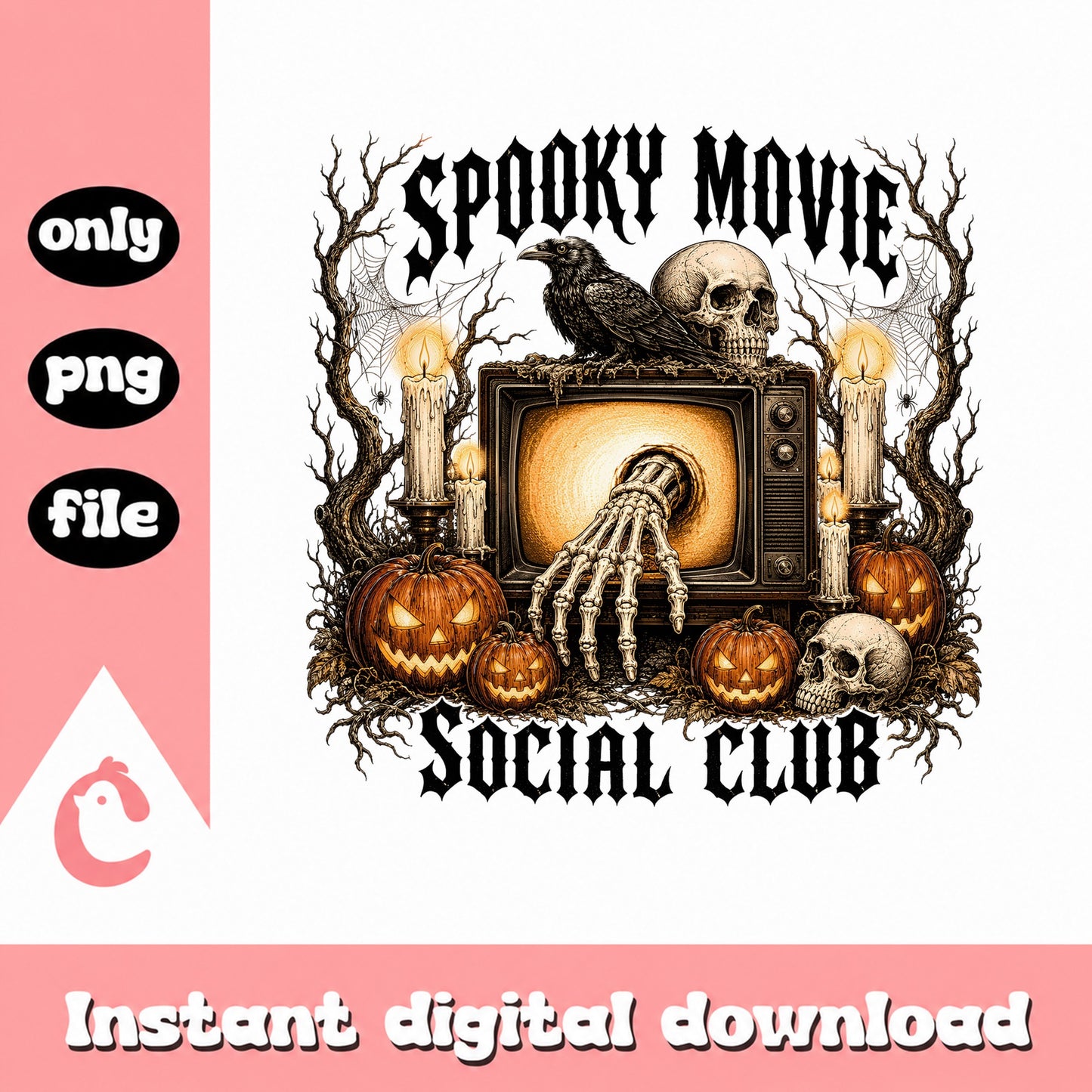 Spooky Movie Social Club PNG, Halloween Skeleton PNG, Halloween PNG