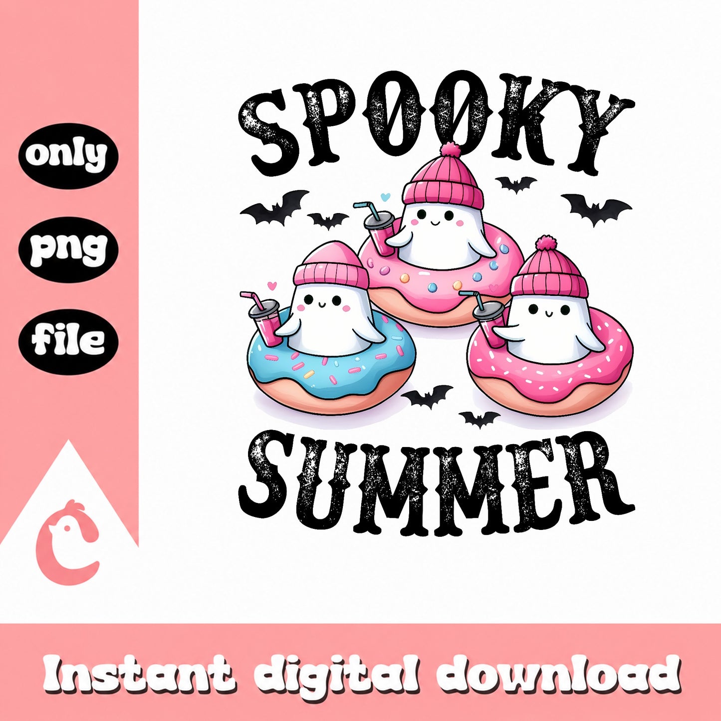 Spooky Summer Ghost Donut PNG, Cute Ghost Halloween PNG, Summer PNG
