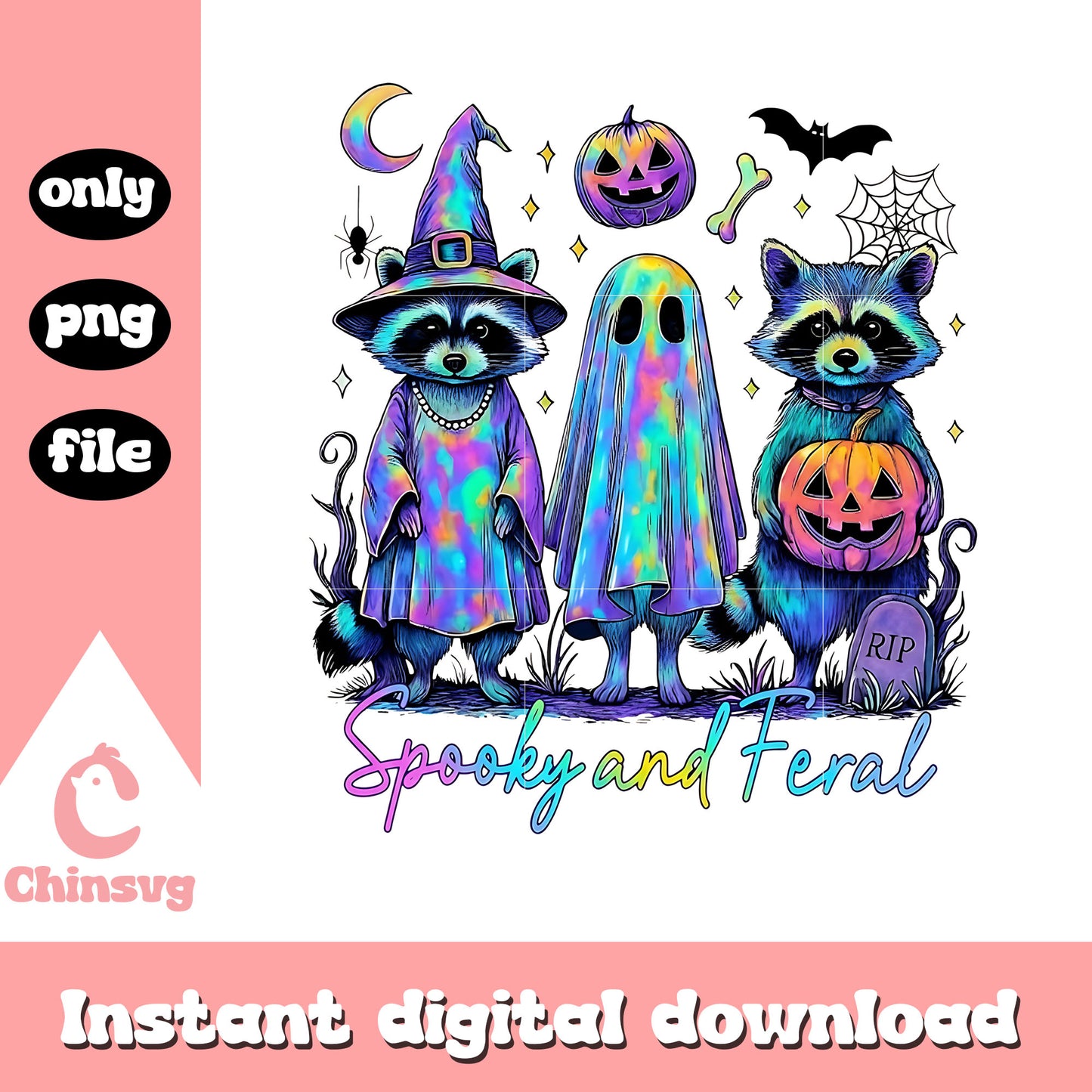 Spooky and feral raccoon halloween png, halloween raccoon png