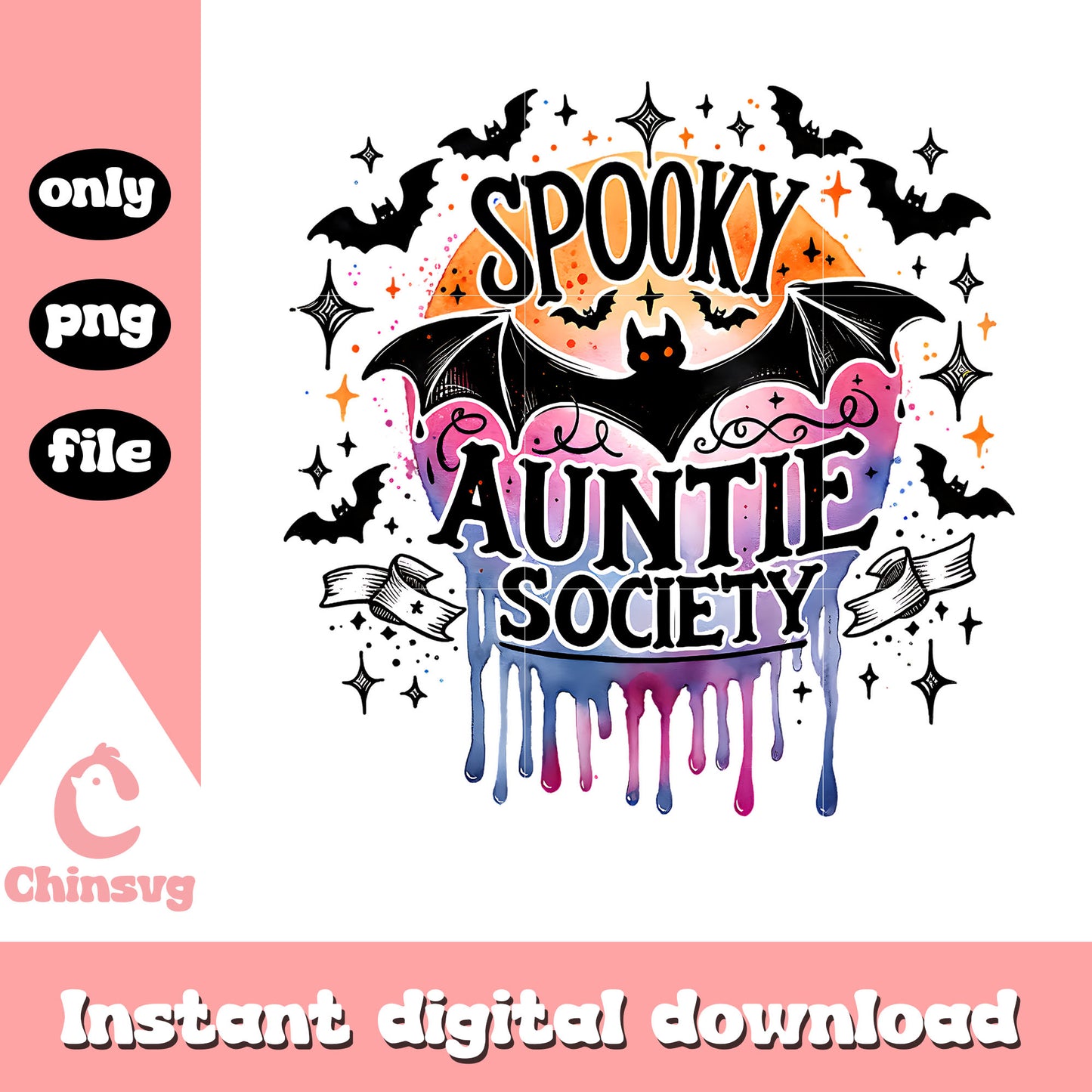 Spooky auntie society halloween bat png, spooky season png