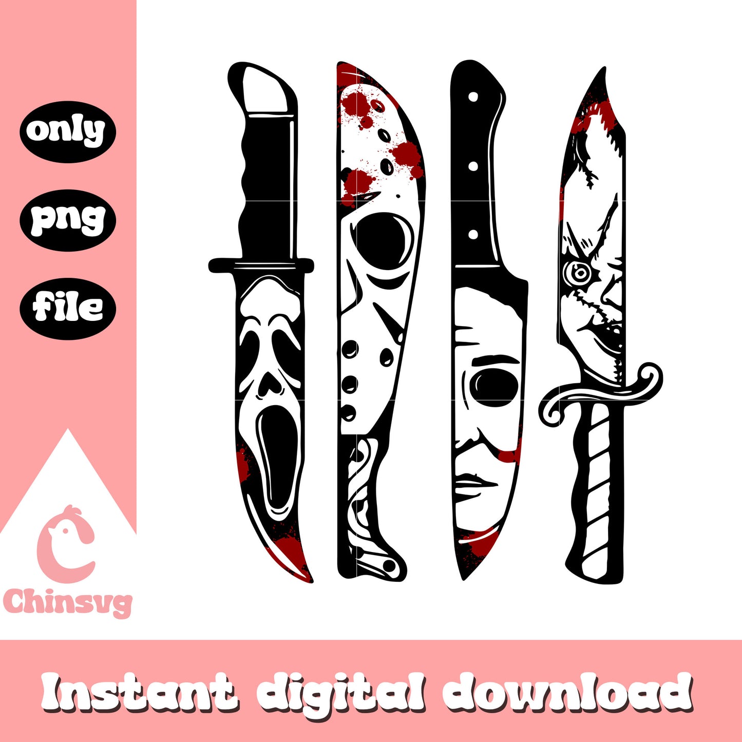Spooky characters movie knife art design png, happy halloween png