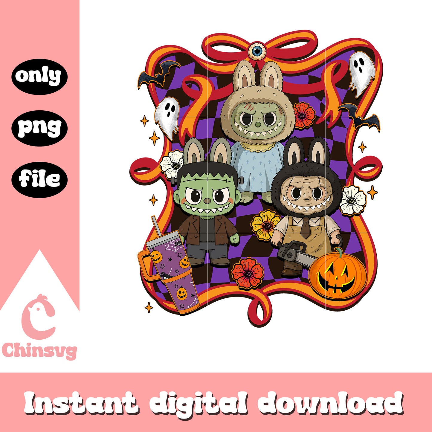 Spooky killers halloween labubu bow png, halloween horror night png