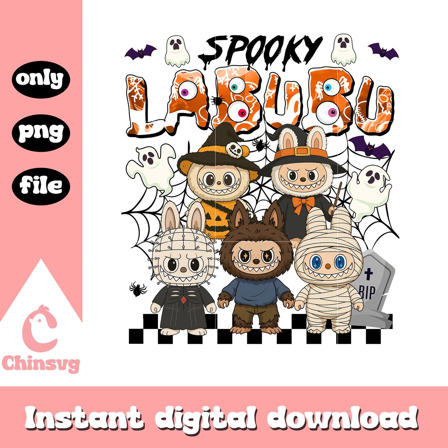 Spooky labubu characters costume design png, happy halloween png