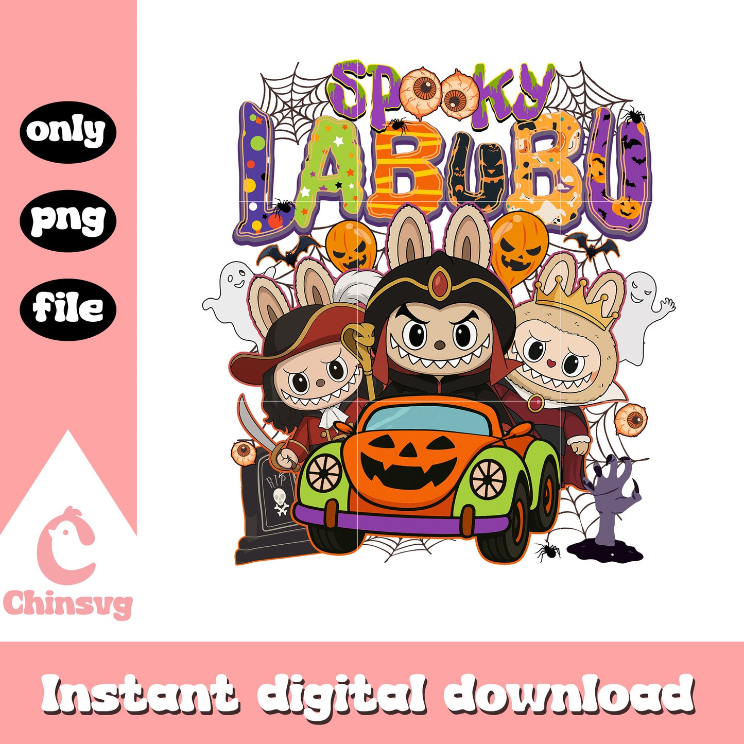 Spooky labubu classic characters car halloween png, halloween png