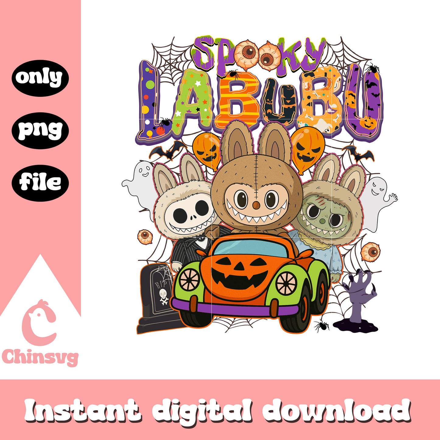 Spooky labubu classic monsters car art png, halloween monster png