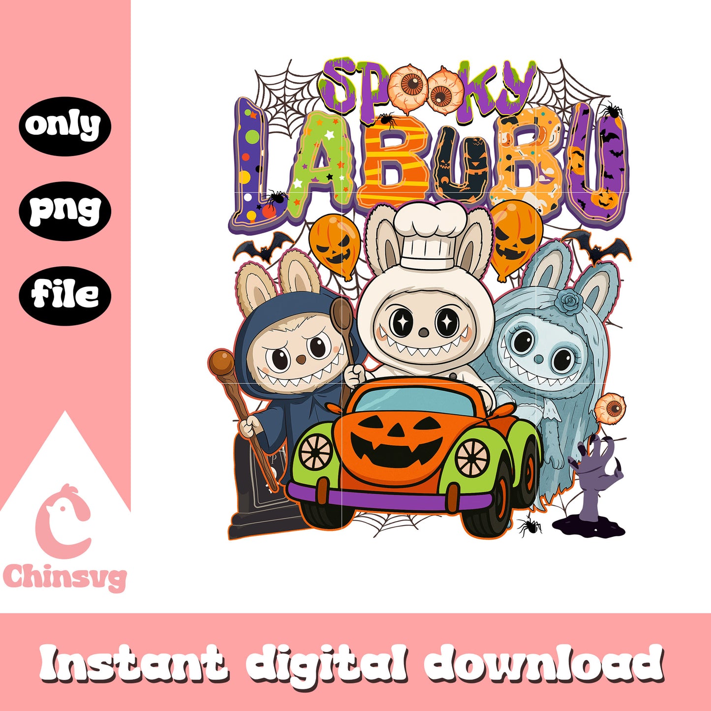 Spooky labubu classic monsters car clipart png, monster halloween png