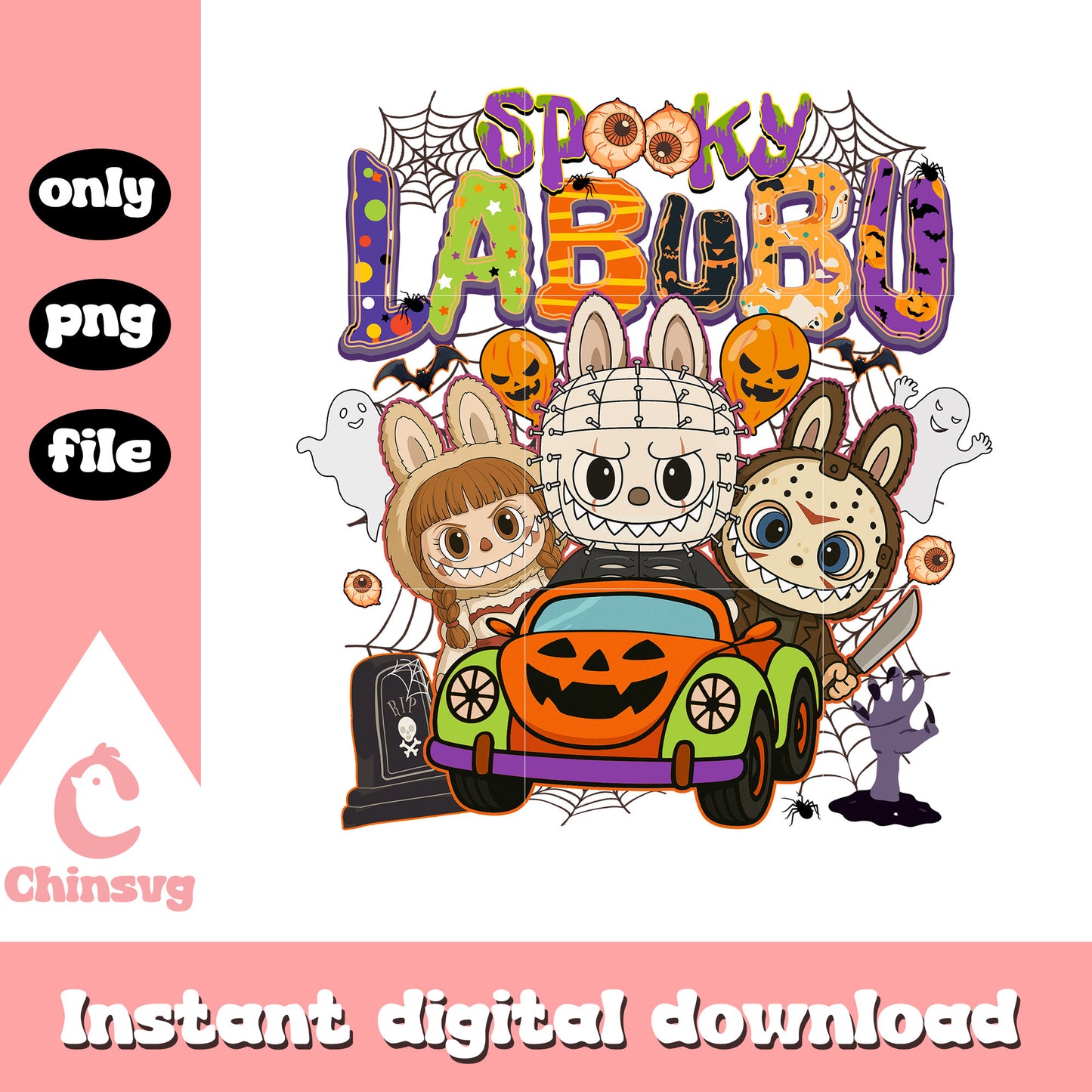 Spooky labubu monsters pumpkin car png, halloween decorations png