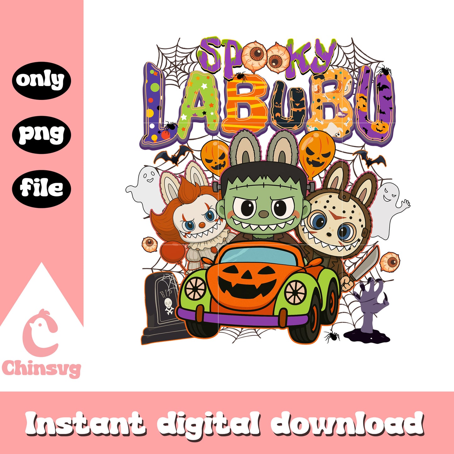 Spooky labubu scary charaters car png, halloween clipart png
