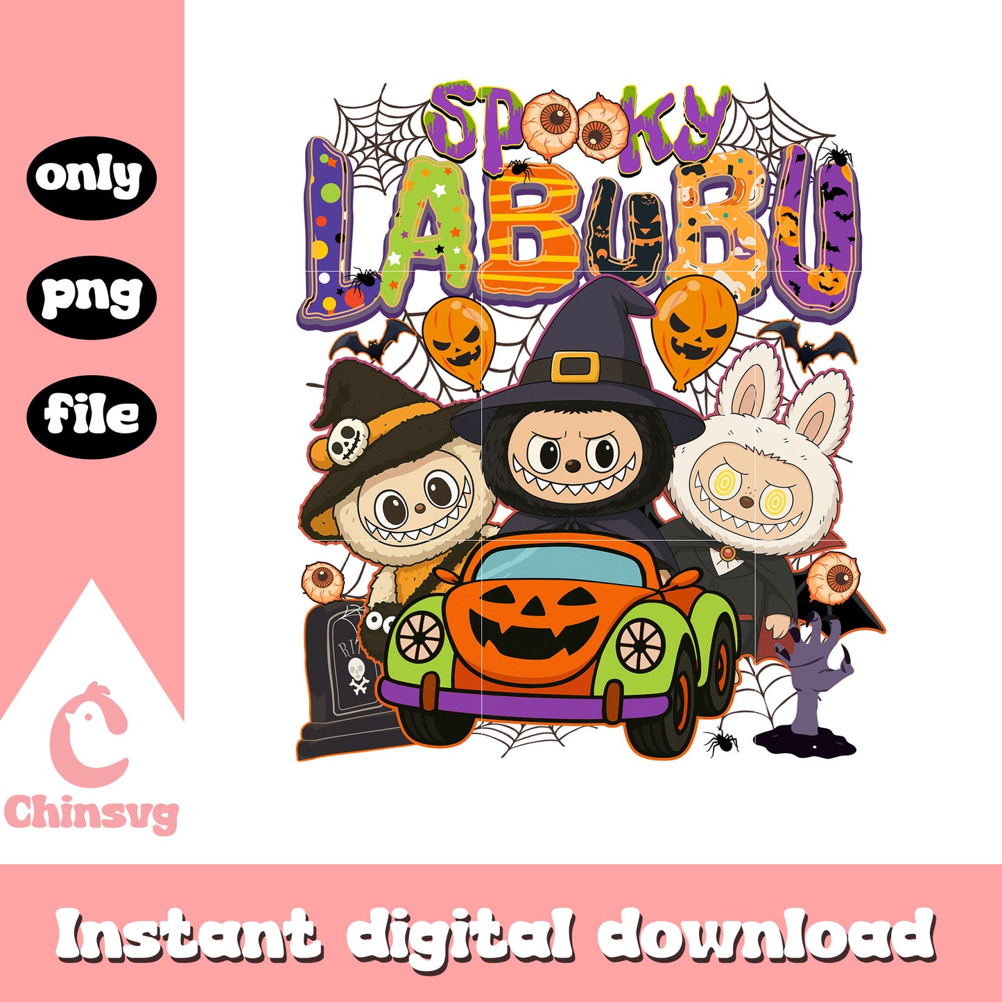 Spooky labubu witches pumpkin car png, halloween trick or treat png