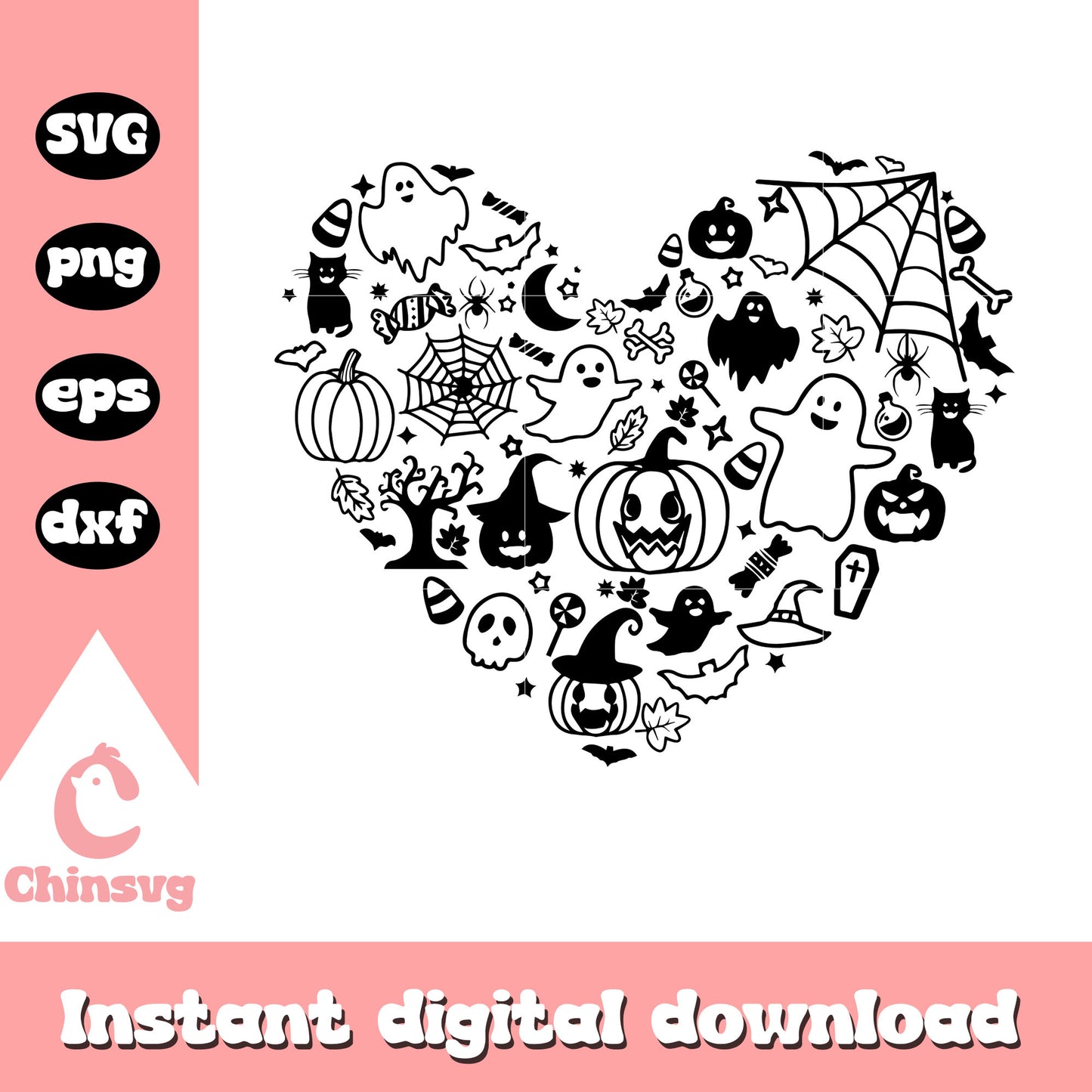 Spooky pumpkin heart halloween svg, spooky the ghost svg