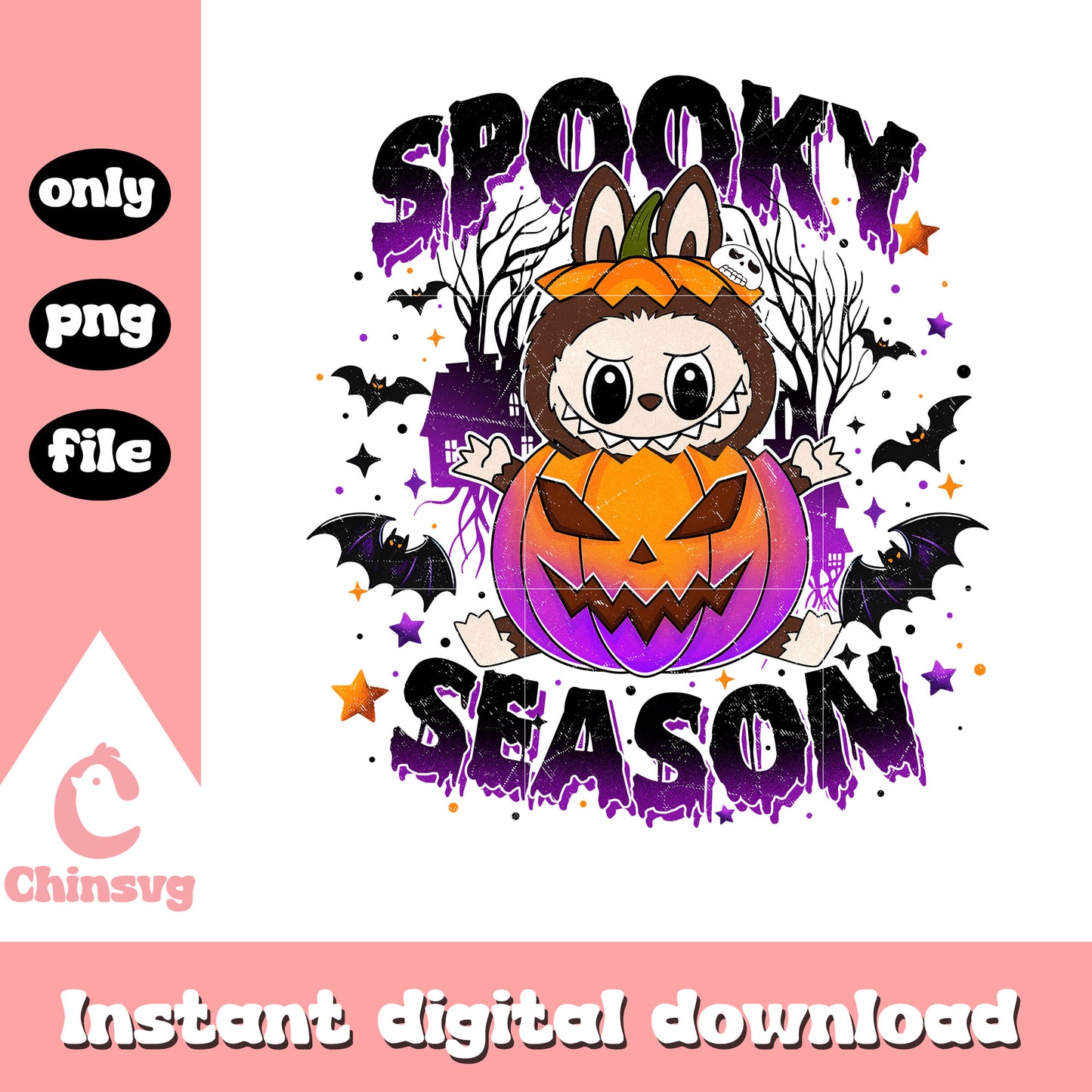 Spooky season labubu in pumpkin clothes png, labubu clothing png