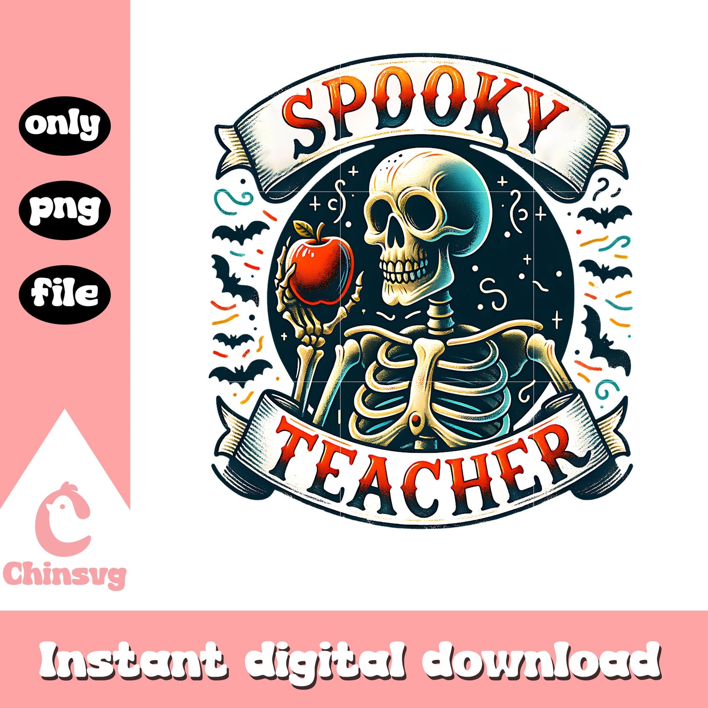 Spooky teacher skeleton with apple png, teacher png