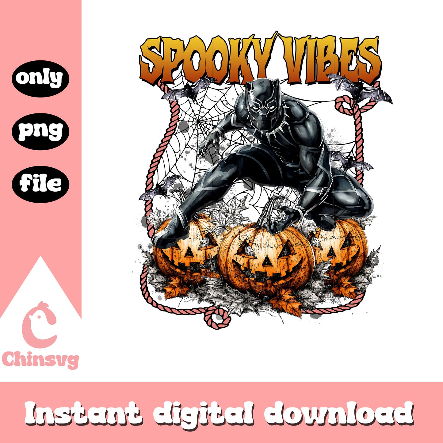 Spooky vibes black panther halloween pumpkin png, black panther png