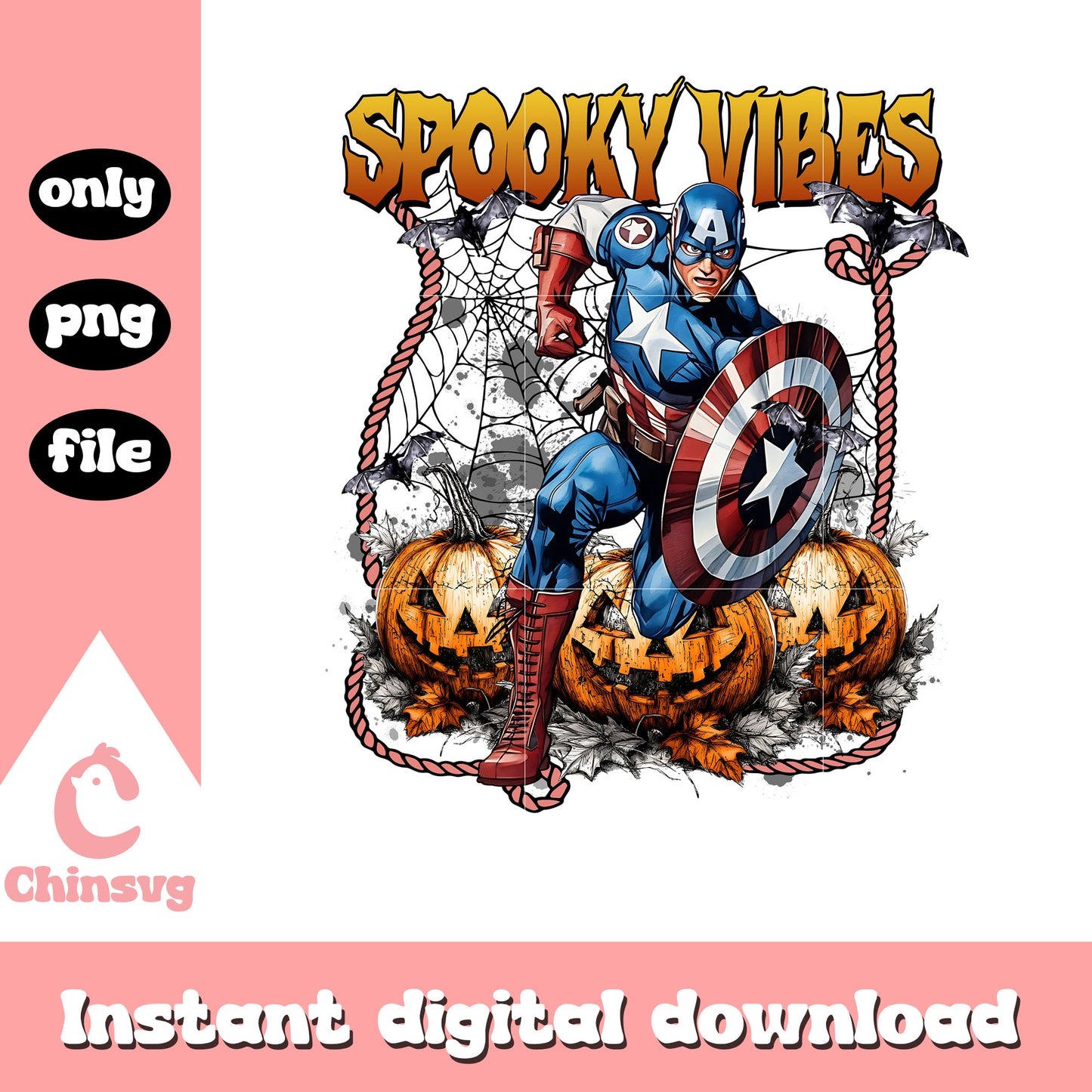 Spooky vibes captain america halloween pumpkin png, captain america character png