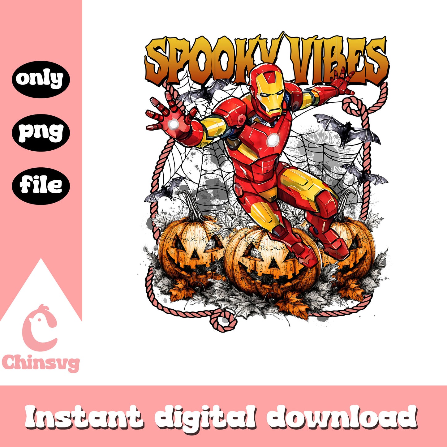 Spooky vibes iron man halloween pumpkin png, iron man character png