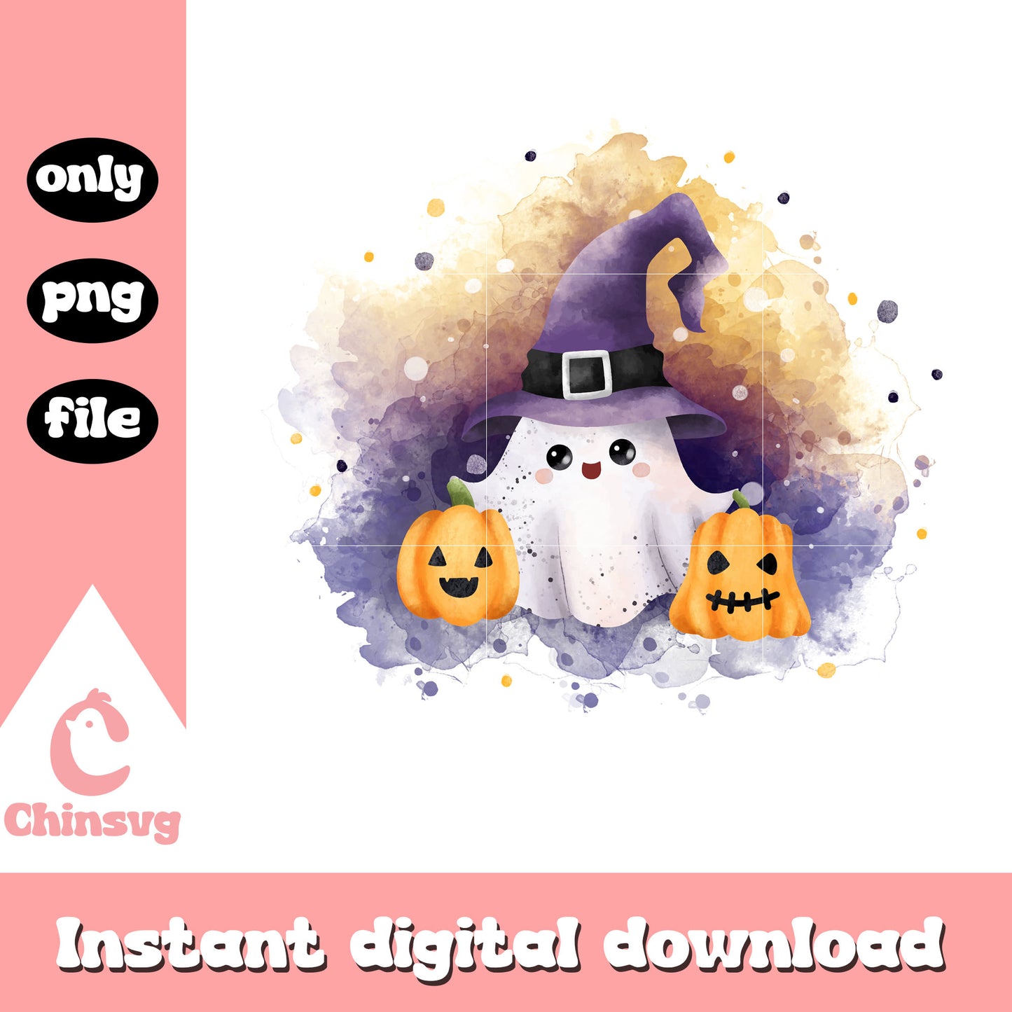 Spooky witch ghost and pumpkin png, the witch png