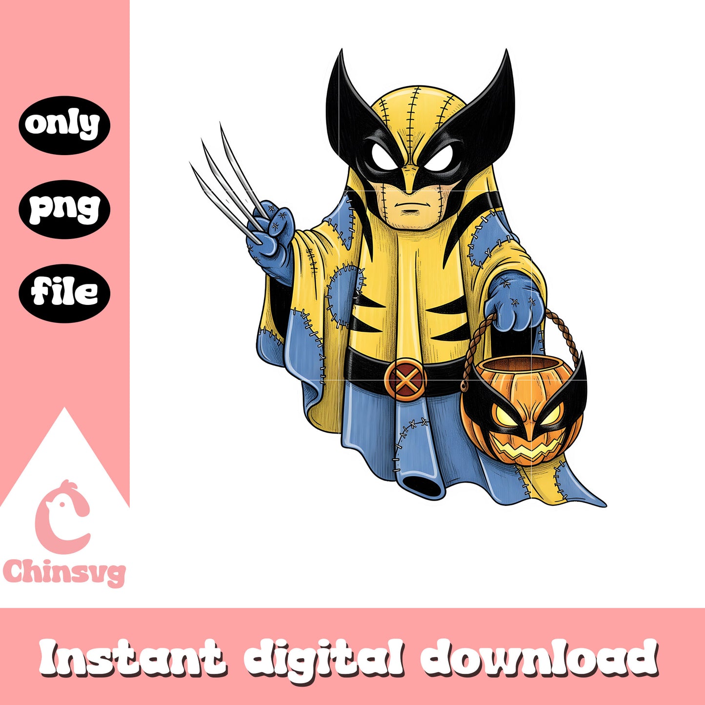 Spooky wolverine halloween design png, wolverine halloween costume png