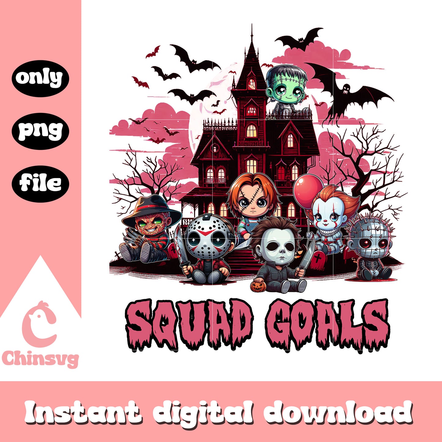 Squad goals horror halloween town design png, horror characters png