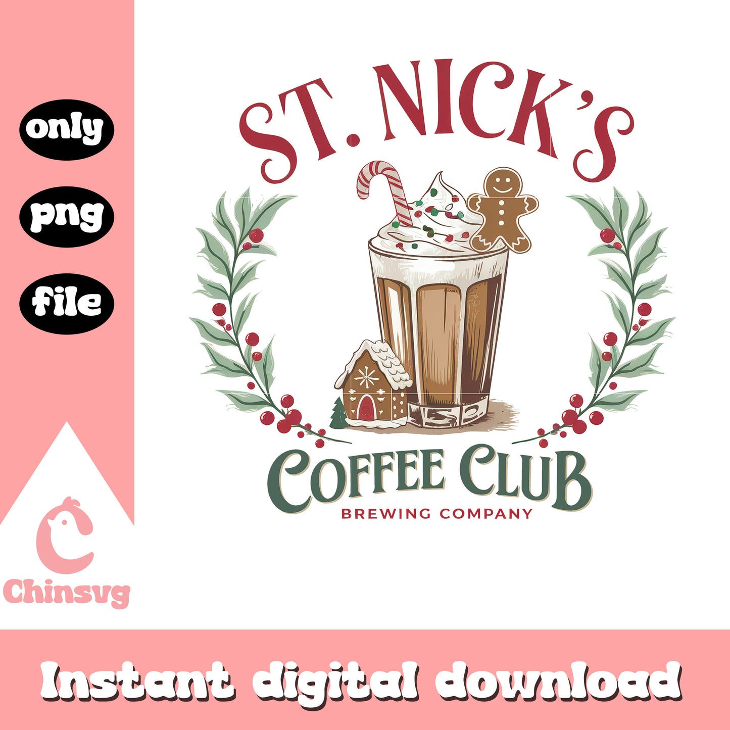 St. nick's coffee club christmas png, st nick's day png