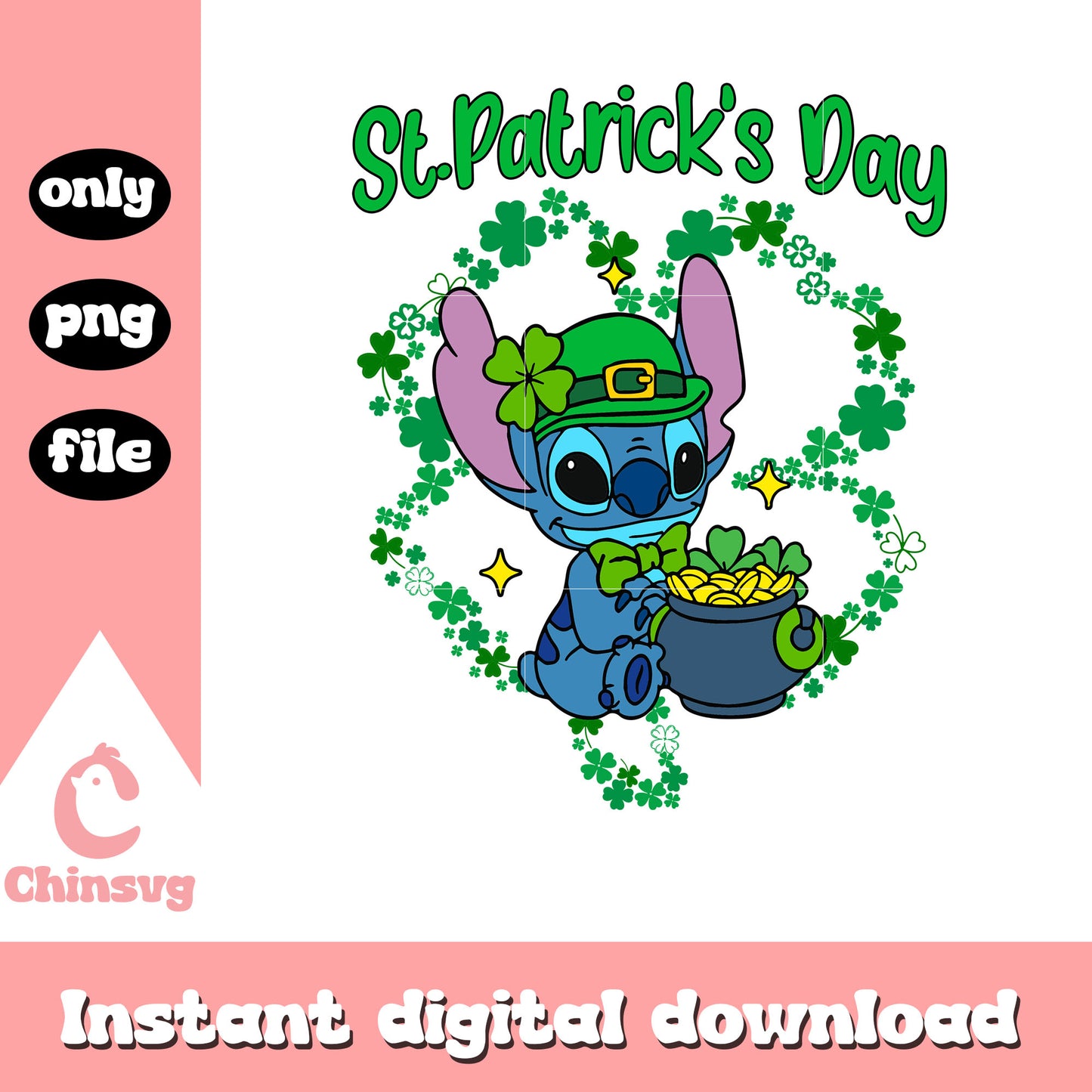 St.patrick's day stitch character png, st. patrick's day png