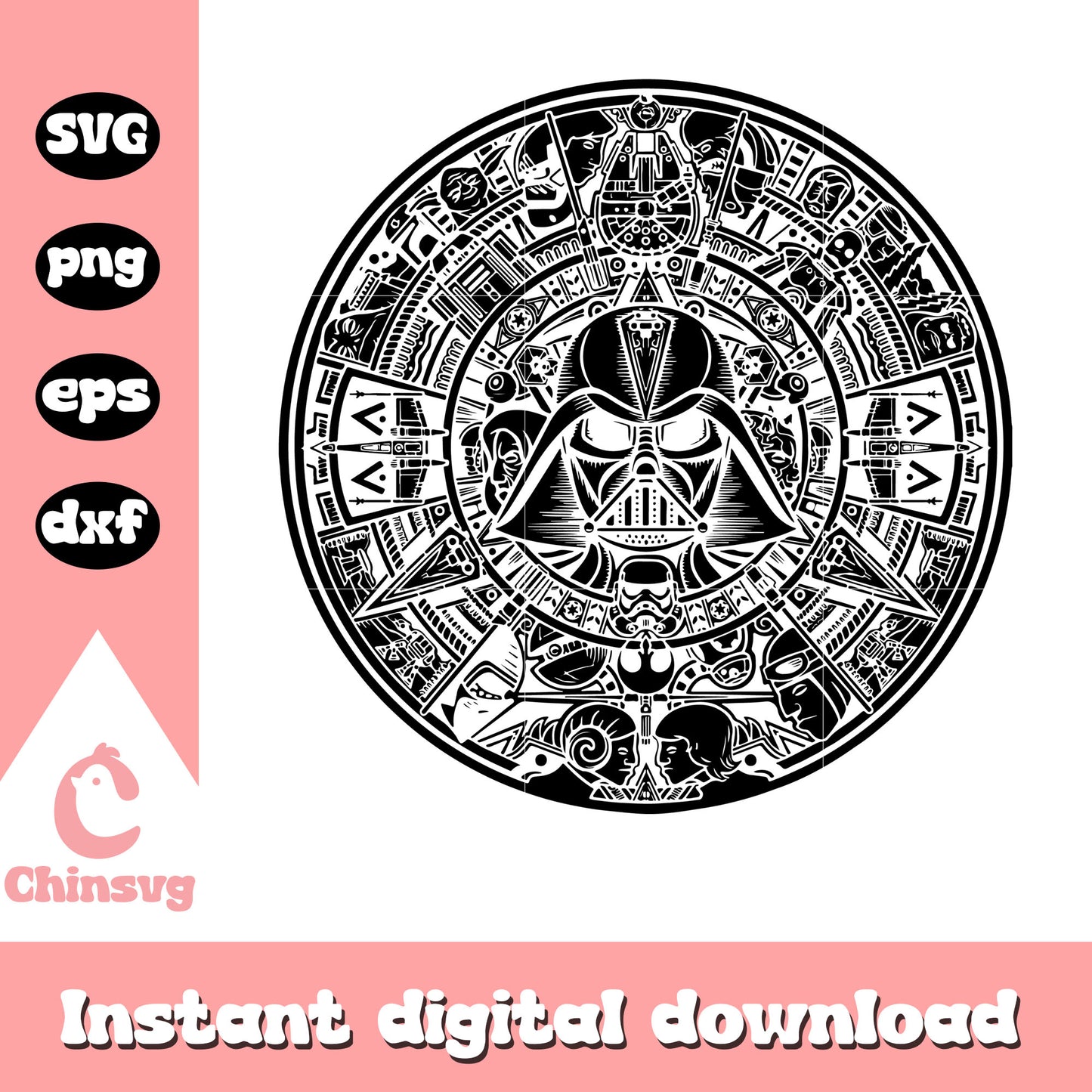 Star Wars aztec calendar svg, Darth Vader svg, movie svg