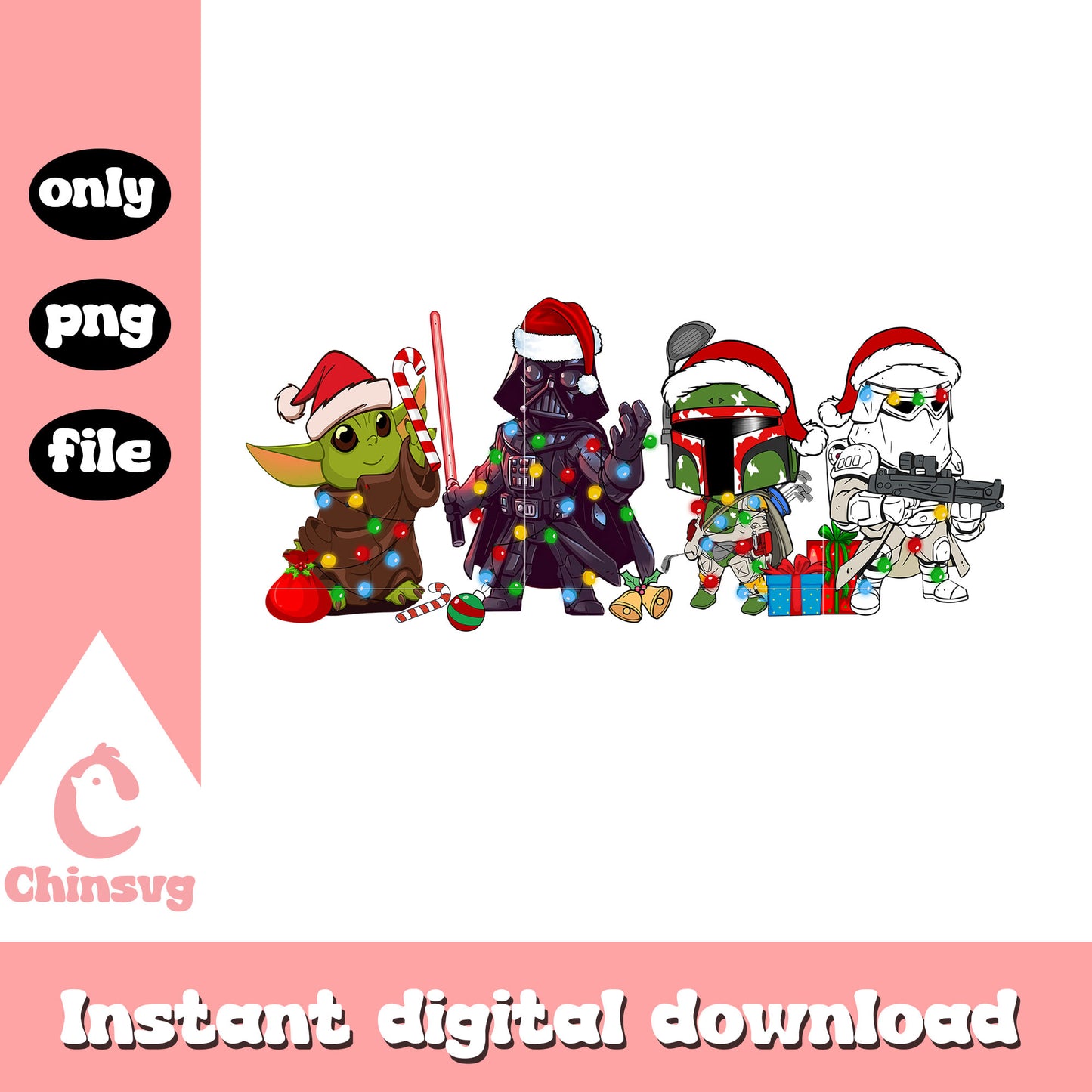 Star wars characters christmas light png, star wars christmas png